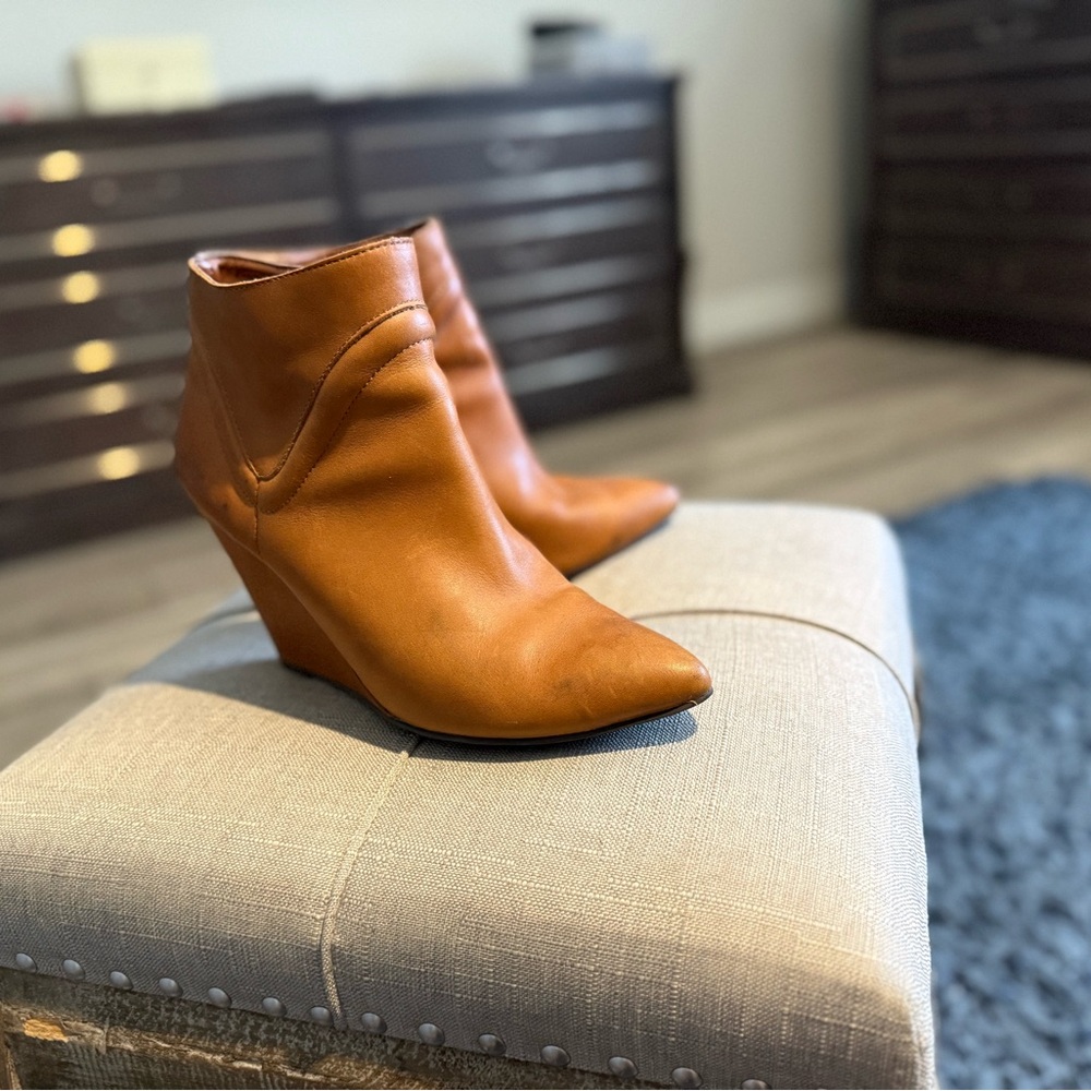 Seychelles Tan Ankle Booties with Wedge Heel